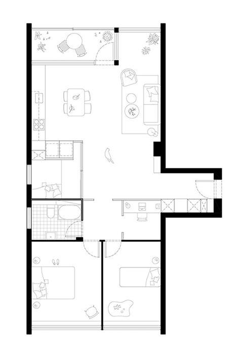 the floor plan for a two bedroom apartment with an attached kitchen and living room area