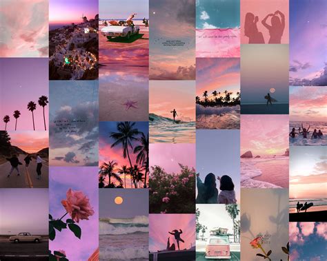 PINK BEACH SUNSET Wall Collage Kit 53 Images | Etsy