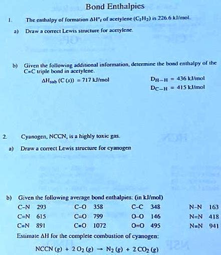 SOLVED: Texts: Bond Enthalpies The enthalpy of formation, H of ...