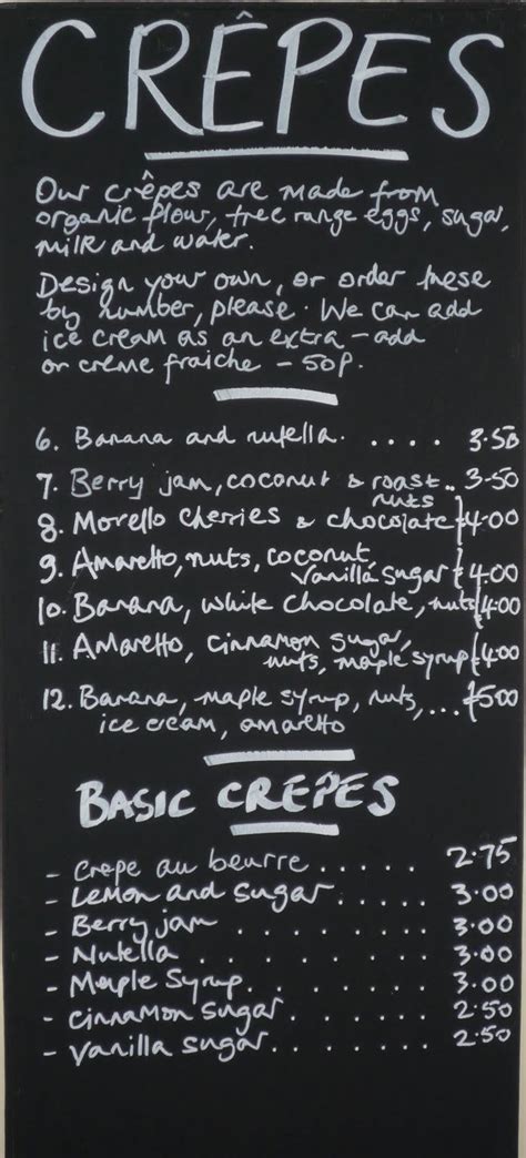 Coffee Workshop Creperie: Crepe Menu