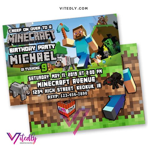 Minecraft Invitation with FREE Thank you card! in 2021 | Minecraft invitations, Minecraft party ...