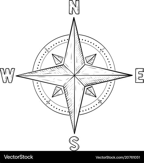 Compass rose with cardinal points hand drawn Vector Image