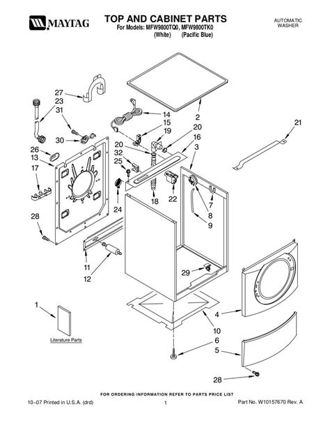 Maytag Washer Parts Manual for Models MFW9800TQ0 and MFW9800TK0