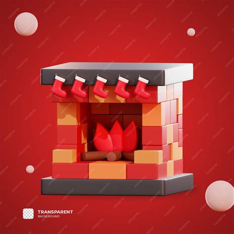 Premium PSD | 3d christmas fireplace with transparent background