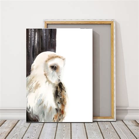 White Barn Owl Painting Print, Owl Watercolor Art, Woodland Wall Art ...