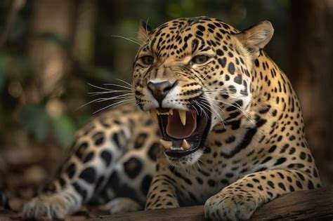 Premium Photo | A jaguar is roaring in the jungle.