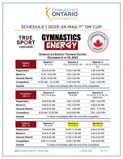 MAG Schedule -2023-24 Gymnastics Energy - Oakville Gymnastics