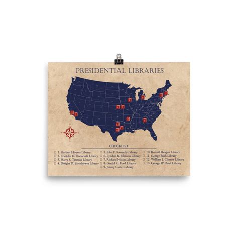 Presidential Libraries Checklist Map Poster Vintage Style - Etsy