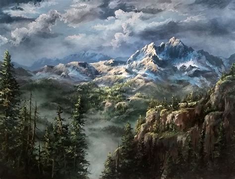 "Vast Misty Mountains" Oil Painting by Kevin Hill Watch short oil painting lessons on Y ...