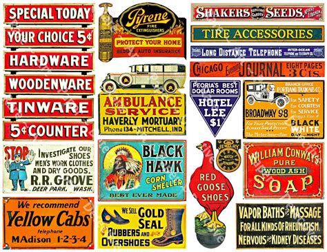 Advertising Sign Stickers, General Store Sign Illustrations for Rustic Antique Junk Journals ...