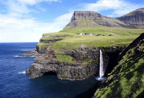 Gasadalur Waterfall To the Sea, Vagar Island, Faroe Islands Stock Photo - Image of stunning ...