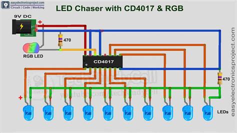 4017 LED chaser Circuit Diagram with RGB LED - 4017 Projects 2020