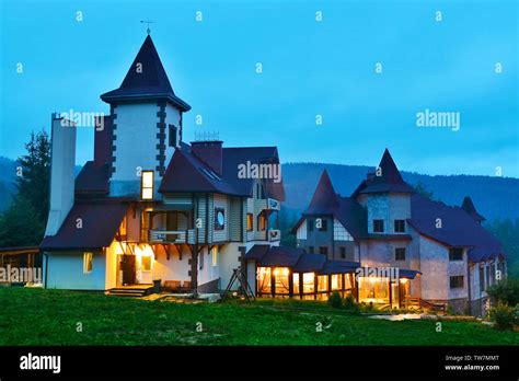 Beautiful cottages of mountain resort Stock Photo - Alamy