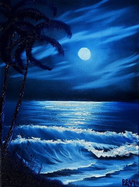 Bob Ross Style Original Oil Seascape painting Moonlit | Etsy