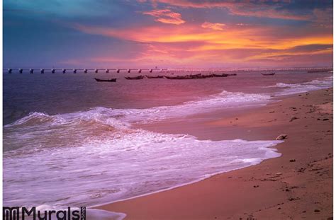 Seaside sunset with colorful cloud Wall Mural