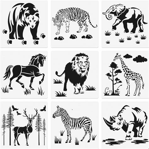 Buy 9 Pieces Animal Stencil Templates Reusable Animal Painting Stencil ...