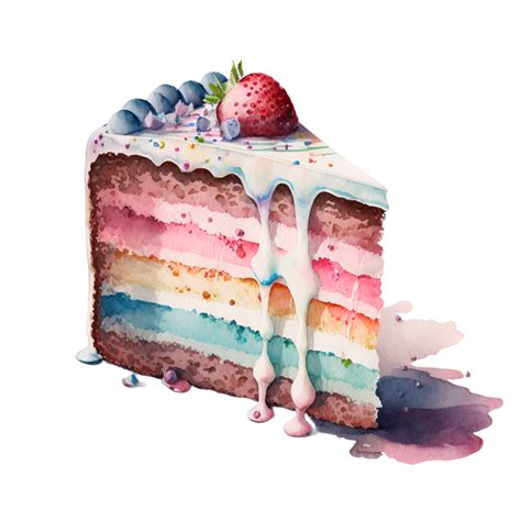 Rainbow Cake Slice Watercolor Clipart 23654918 PNG