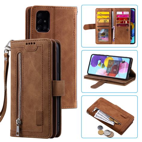 Dteck Wallet Case For Samsung Galaxy A51 4G, Matte PU Leather Case Built-in 9 Card Slots Zipper ...