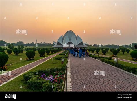 Lotus Temple, Delhi, India; Feb, 2020 : a sunset view of the Lotus ...