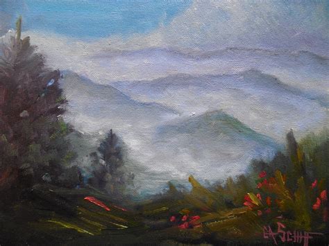 Contemporary Artists of Florida: Mountain Landscape, Daily Painting, Small Oil Painting, Smoky ...