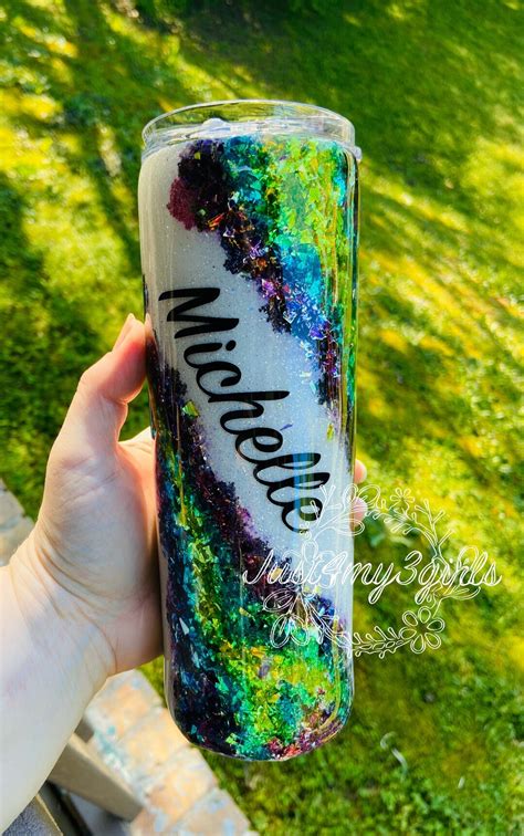 Geode Tumbler, Glitter Tumbler, Personalized Tumbler, Green and Purple ...