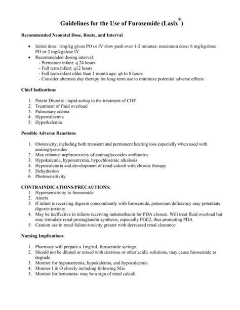 Guidelines for the Use of Furosemide (Lasix )