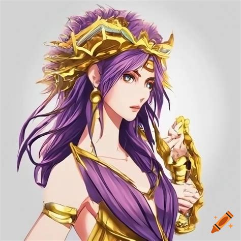 Anime full portrait of greek goddess of destruction with white background