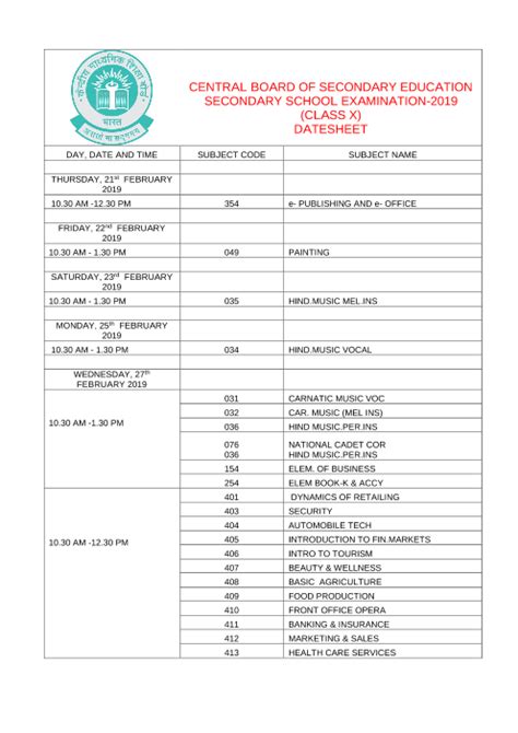 CBSE Class 10 Date Sheet 2019 | Class 10 Board Exam Time Table Released - Free PDF Download