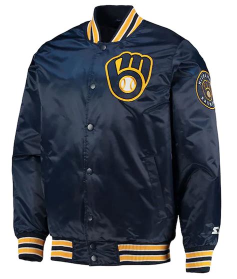 Satin Bomber Milwaukee Brewers Blue Jacket - Jackets Masters