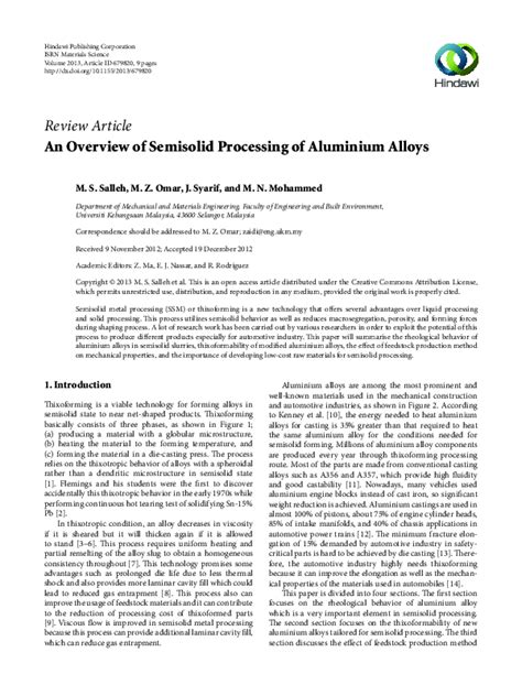 (PDF) An Overview of Semisolid Processing of Aluminium Alloys | Mohammed A . M.Sadeeq - Academia.edu