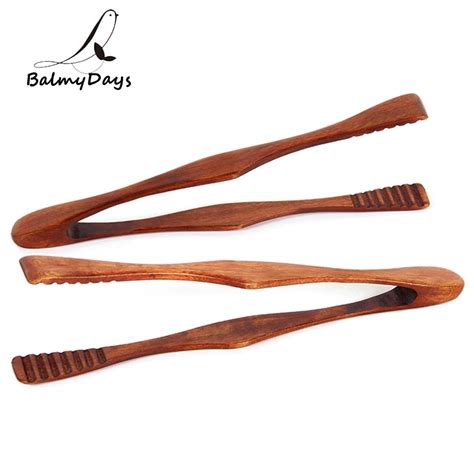 2Pcs Wooden Kitchen Tongs Tweezer Food Tongs Wood Fruit Salad Clip BBQ ...