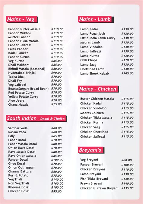 Menu | The Little India Restaurant