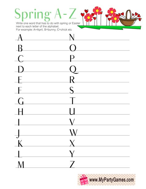 Free Printable Spring A to Z Game