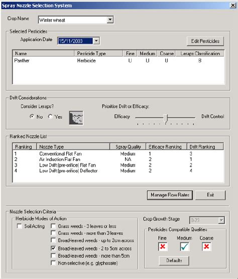 The spray nozzle selection system main screen. | Download Scientific Diagram