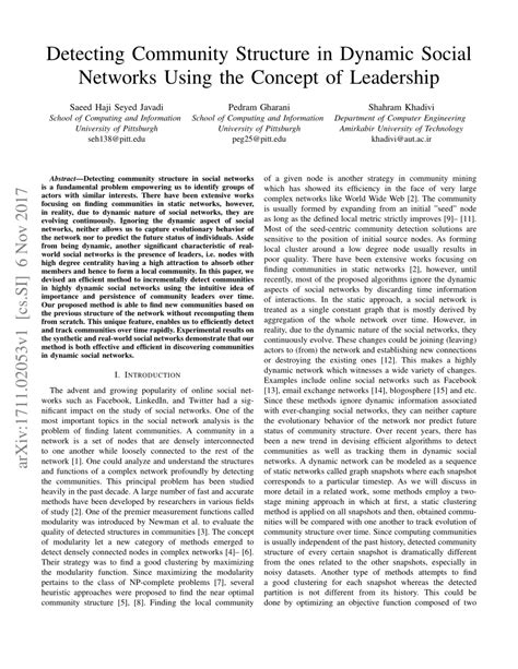 (PDF) Detecting Community Structure in Dynamic Social Networks Using the Concept of Leadership