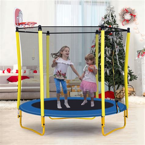 5.5ft Trampoline for Kids - 65" Outdoor & Indoor Mini Toddler Trampoline with Enclosure ...