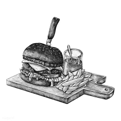 Hand-drawn burger and fries | premium image by rawpixel.com Burger Drawing, Food Drawing, Free ...