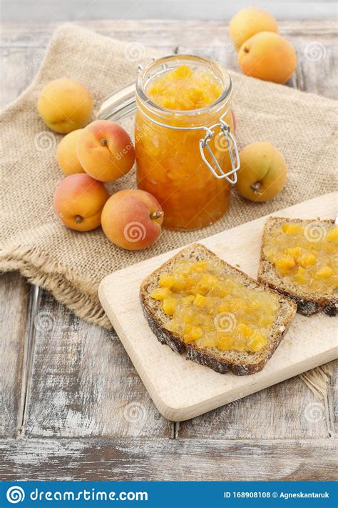 Bread with peach jam stock photo. Image of light, homemade - 168908108