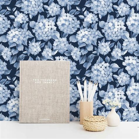 White and blue floral pattern peel and stick wallpaper - Fancy Walls