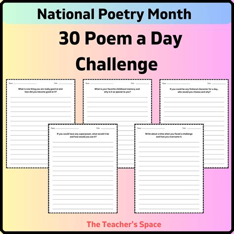 National Poetry Month Worksheets , 30 Poem a Day Challenge Templates ...