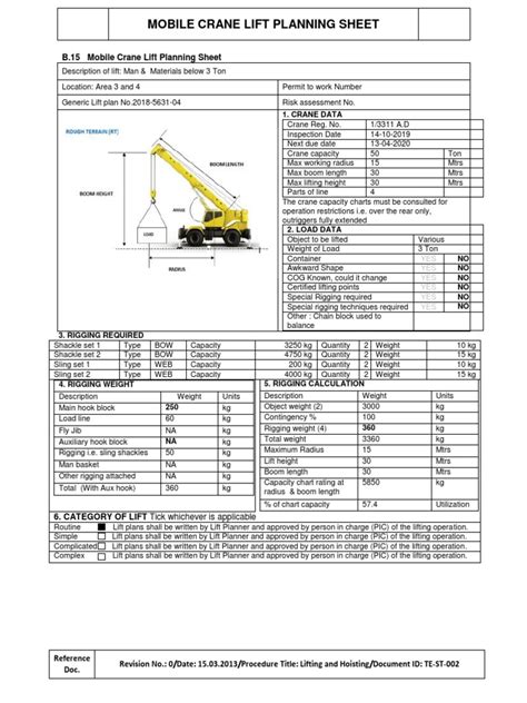 Crane Lifting Plan Template