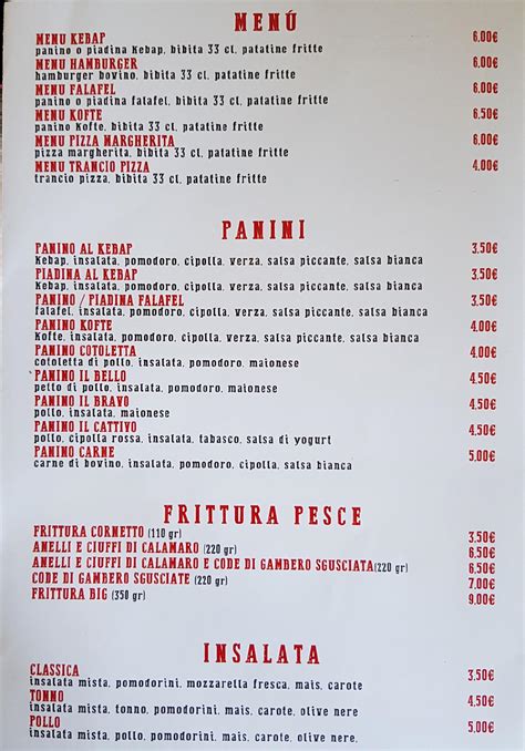 Menu at Torino Steak House restaurant, Turin