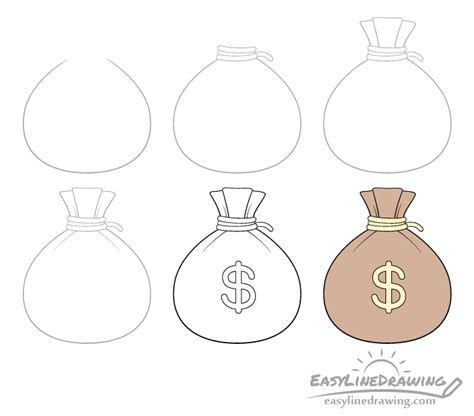 How to Draw a Sack of Money Step by Step - EasyLineDrawing