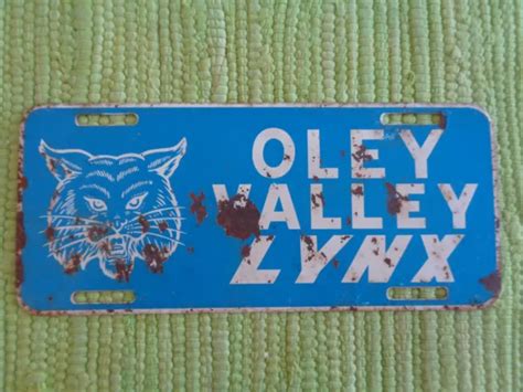 VINTAGE OLEY VALLEY Lynx LICENSE PLATE School Mascot Booster Tag Pennsylvania $59.95 - PicClick