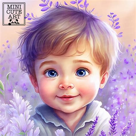 Portrait of a Cute Boy Clip Art, Watercolor Cute Clip Art , Boy Clip Art, Children and Animals ...