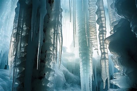 A Beautiful Ice Formation In A Cave Background, Winter, Gyeongbuk, Icicle Background Image And ...