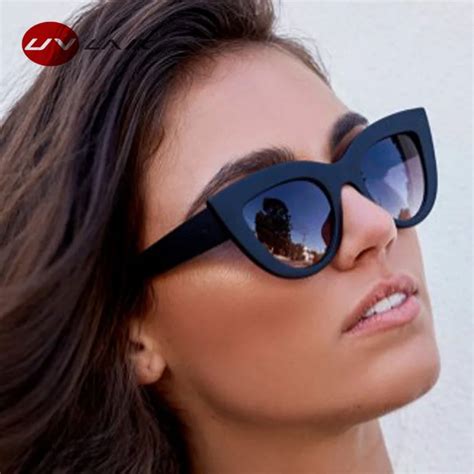 UVLAIK Vintage Cat Eye Sunglasses Women Big Round Sun Glasses Ladies ...