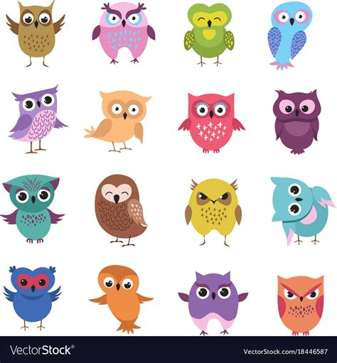 Cute cartoon owl characters set Royalty Free Vector Image