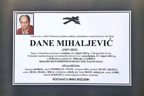 Osmrtnice Livno Dane Mihaljević