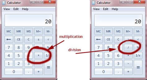 Where are the multiplication and divide symbols in Windows 7 calculator ...